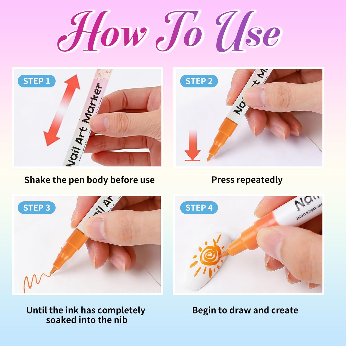 RFENLY 24 Colors Nail Art Pens Set, 3D 0.5MM Nail Polish Pens, DIY Nail Markers, Quick Drying Long Lasting Paint Graffiti Point Dotting Liner Pen Tools for Home & Salon