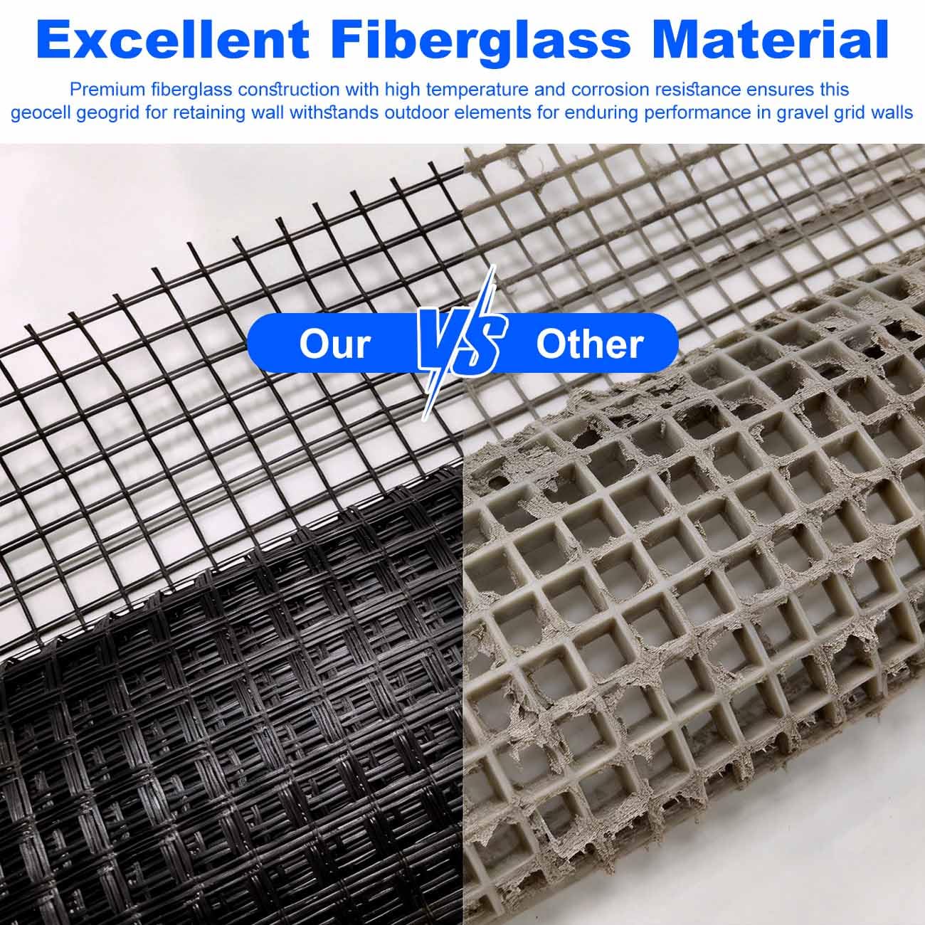 Universal Retaining Wall Geogrid Roll, Fiberglass Geogrid, Gravel Driveway Stabilization Geo Grid, 50KN Tensile Strength for Retaining Walls, Slope Reinforcement, Pavement Crack (3FT x 133FT)