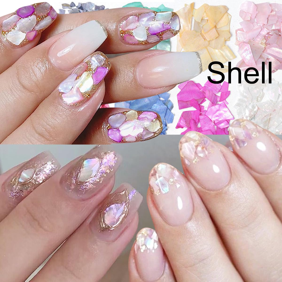 UARUOGP 3 Boxes 36 Grids Nail Art Foil Flakes Glitter Irregular Mica Seashell Flakes,Nail Supplies Glitter Slice Colorful Marble Seashell DIY Acrylic Decorations Charms