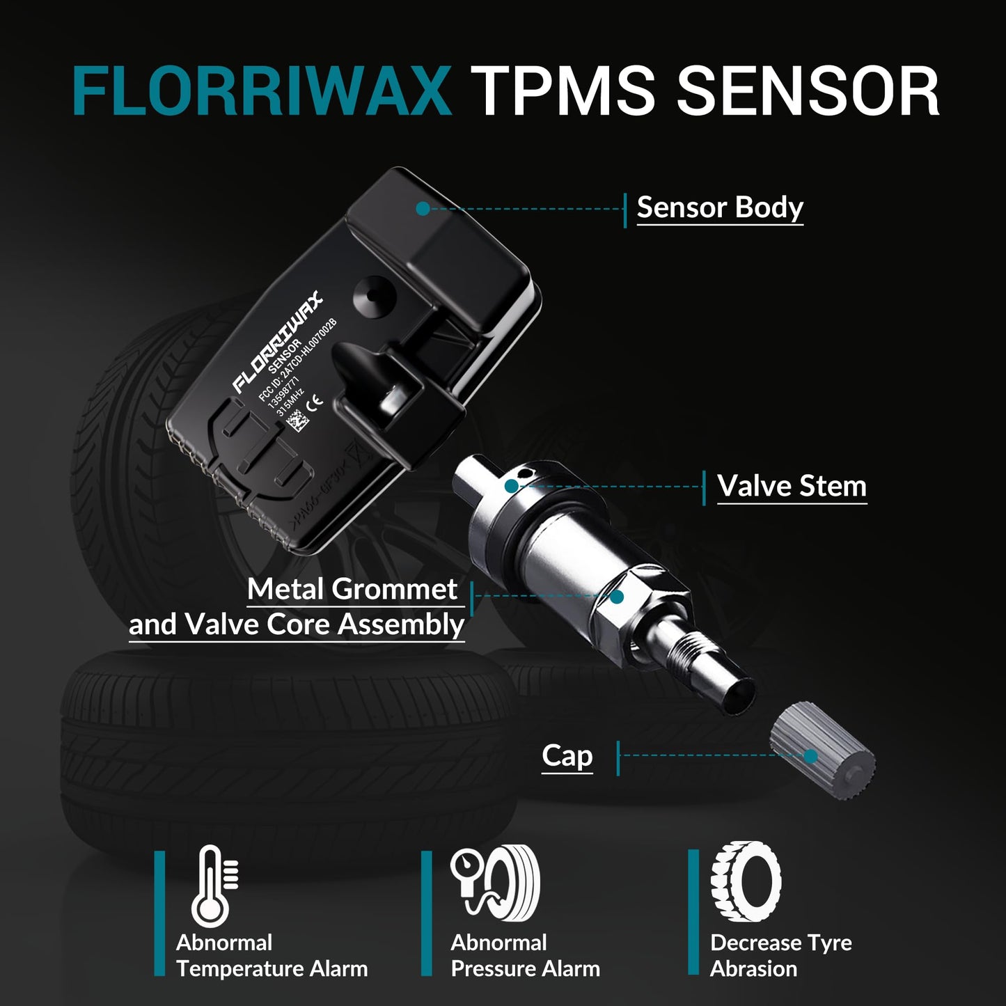 FLORRIWAX TPMS Sensor,Set of 4 315Mhz GM Tire Pressure Sensor Compatible with Buick Cadillac Chevrolet GMC,Tire Sensor OE Replaces#13598771,13598772,13586335,13581558