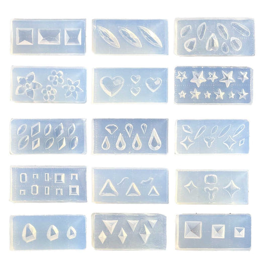 Unahtinr 15Pcs Mini Faceted Gem Heart Silicone Molds Nail Art Carving Mold Suitable for DIY Nail Art Decoration Supplies Tool