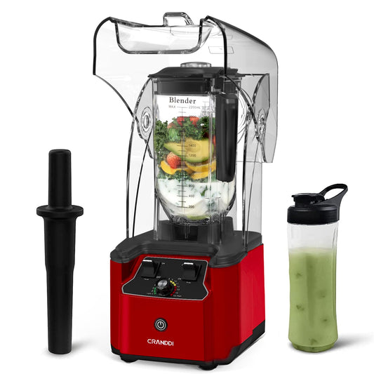 CRANDDI Commercial Quiet Blender, 2200 Watt Professional Countertop Blender with 80oz Pitcher, Built-in Pulse & 15-speeds Control, Smoothie Blender for Commercial and Home, K90 Red