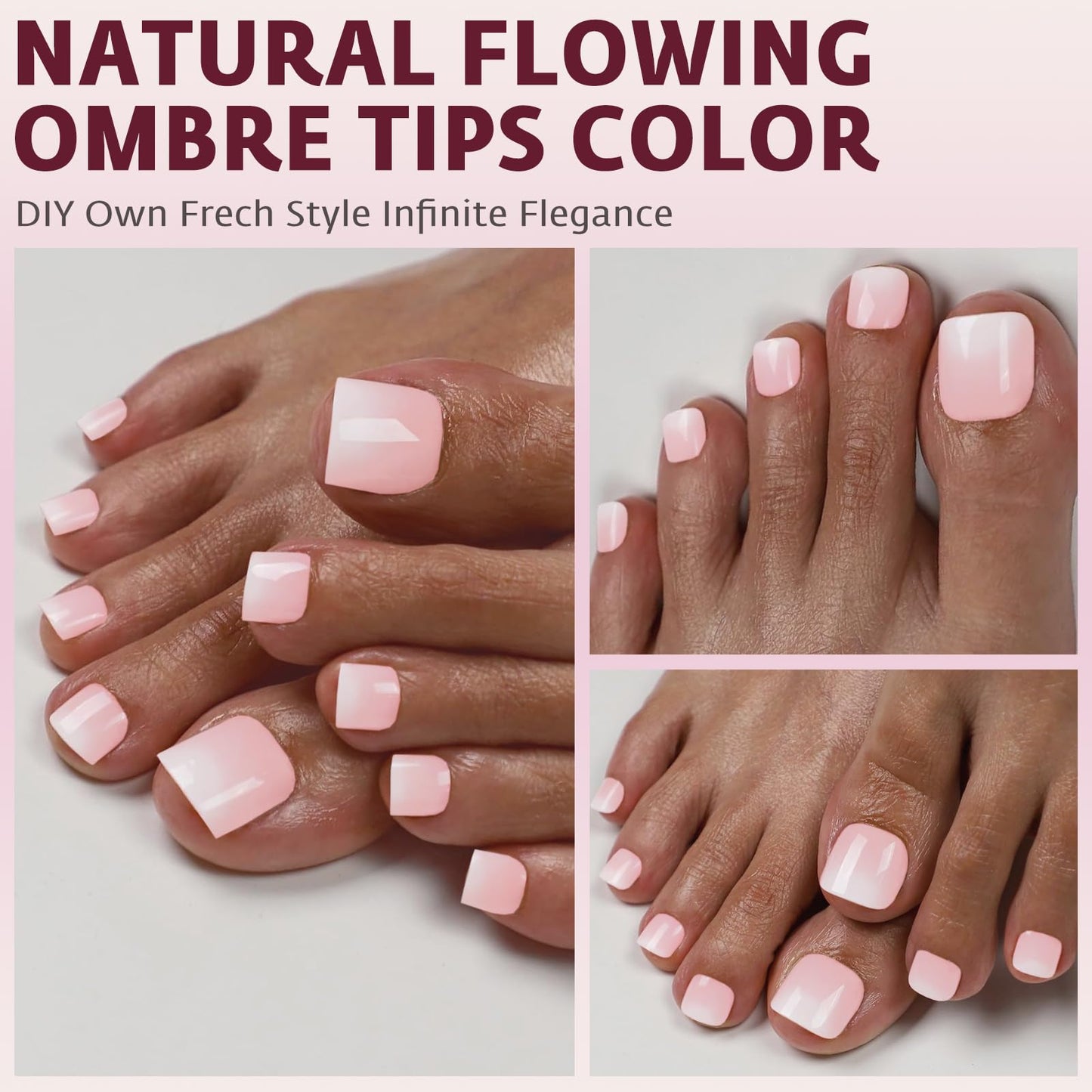 Bellelfin Ombre Press On Toenails For Women with Nail Adhesive Tabs, 150 Pcs Light Pink Ombre Toe Nail Press Ons, Short Square Toenail Press On, 15 Sizes Full Cover Acrylic Fake Toe Nails
