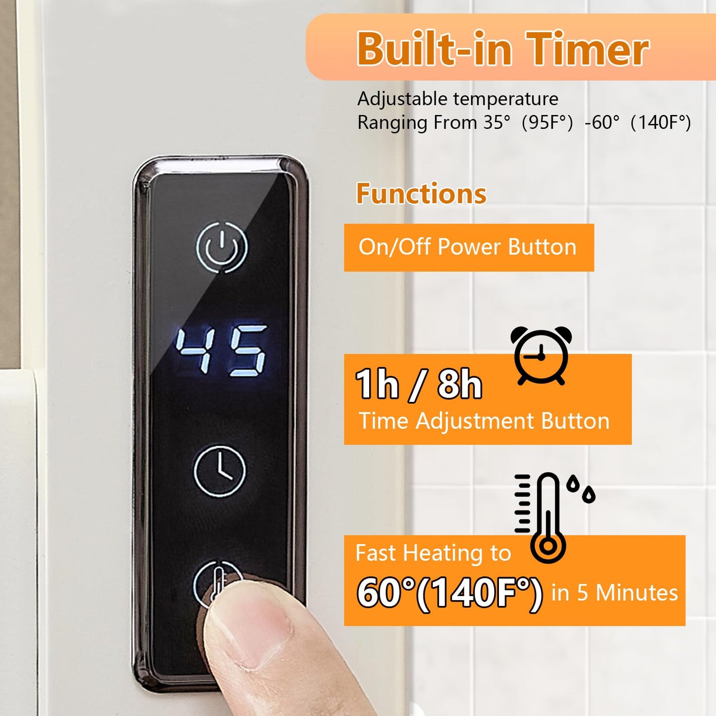 Towel Warmer Rack, Heated Towel Rack for Bathroom, Wall-Mounted Plug (Not Hardwired), Aluminum alloy/7 large area heating rods, With Timer and Temperature Adjustment, Overheat Protection Function