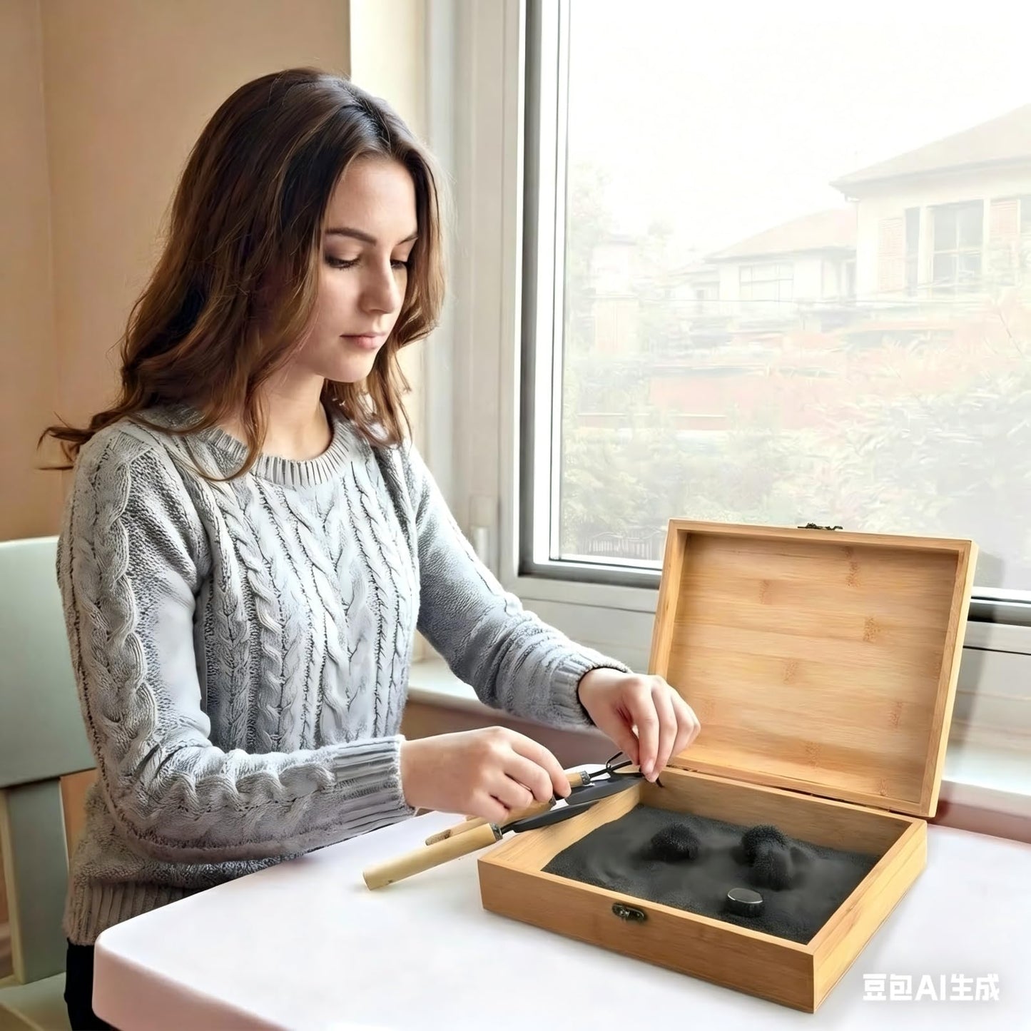 SPACECARE Magnetic Zen Sand Garden with 1.5 Lbs Iron Fillings, 4 Magnets and 3 Tools, Wooden Box Toy for Science, Stress Relief, Creativity and Teen Education