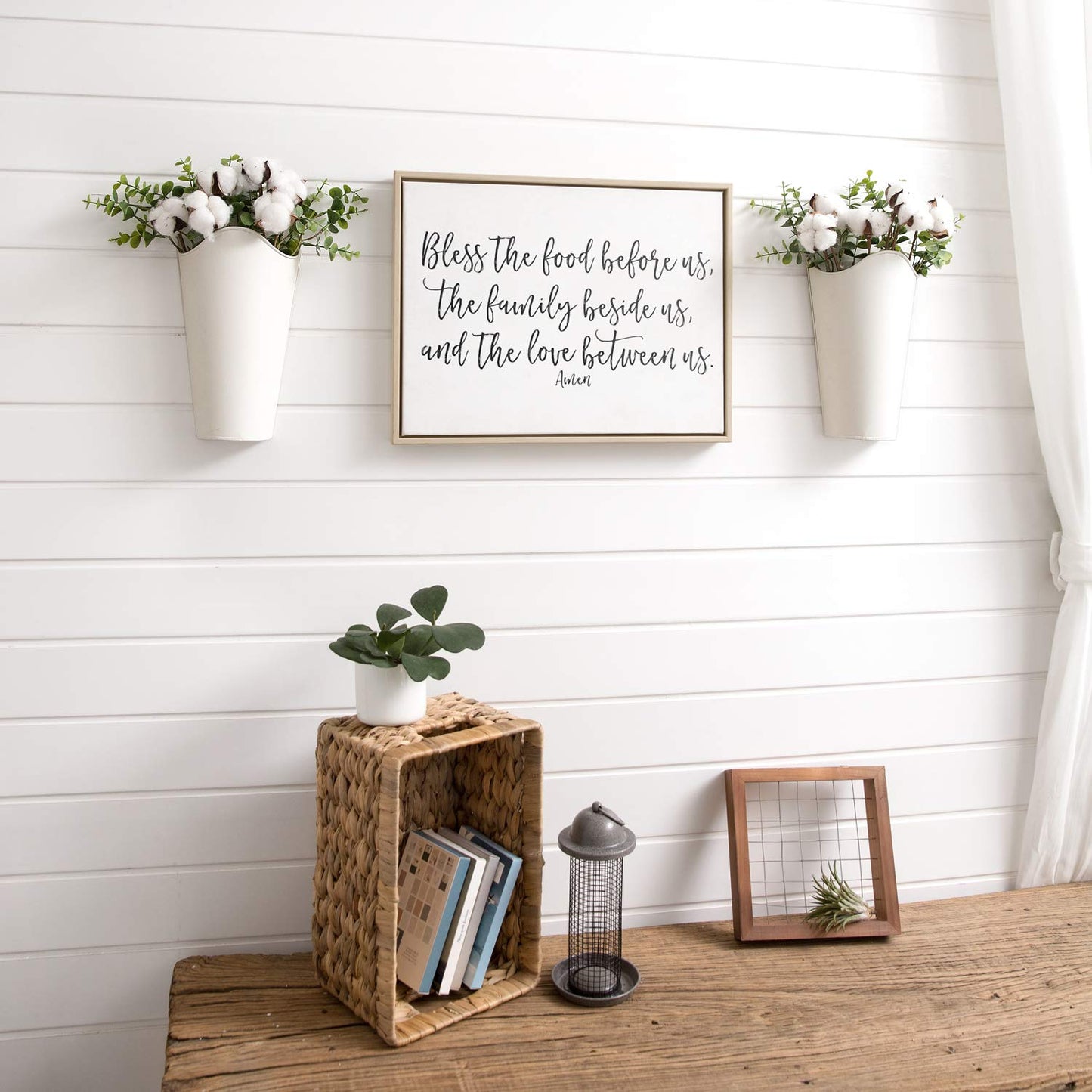 Mkono Galvanized Metal Wall Planter Farmhouse Wall Vase for Artificial Plants Flowers, Rustic Hanging Fake Flowers Holder Country Home Bedroom Living Room Decor Set of 2, White, Small