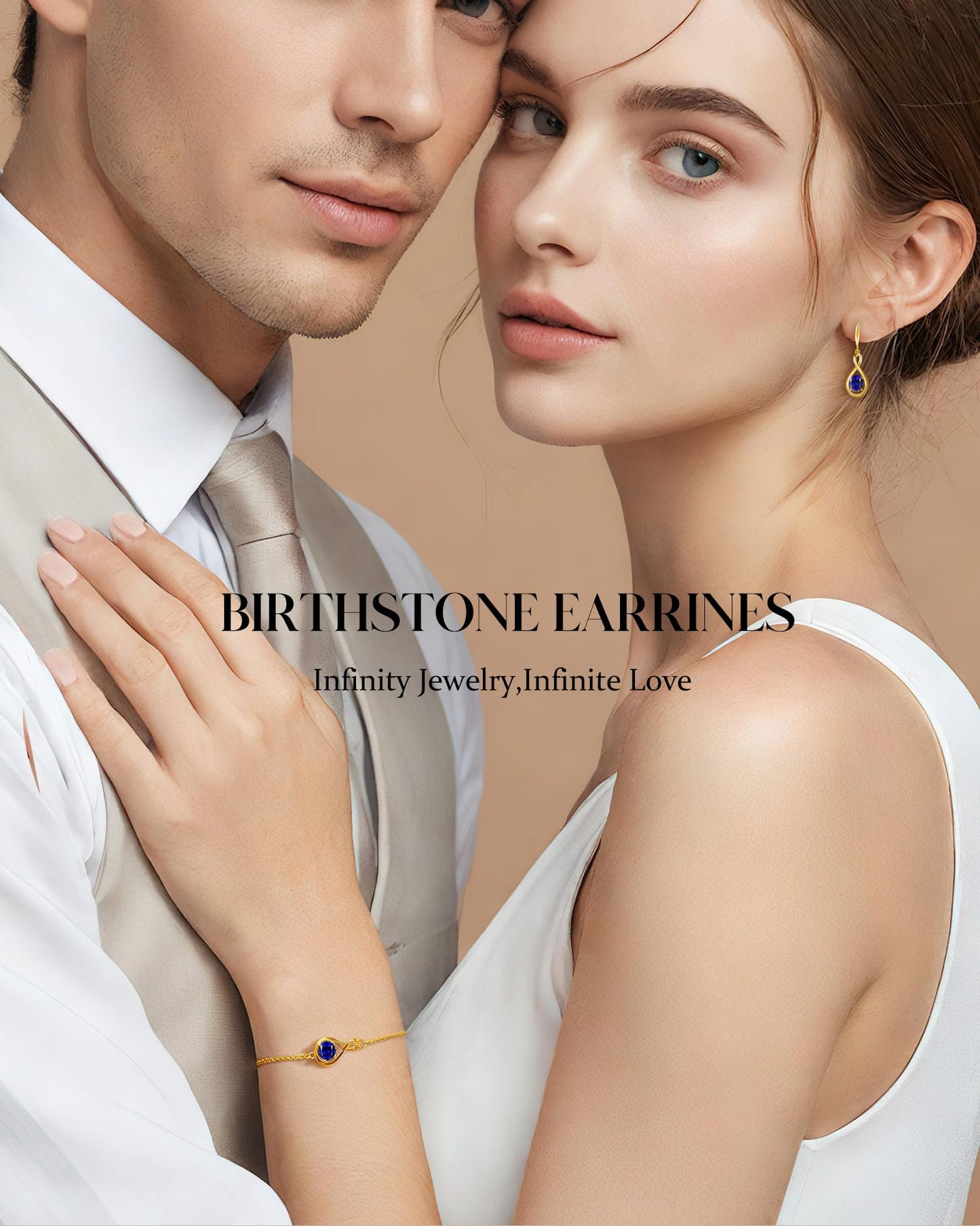 FANCIME Sapphire Dangle Drop Earrings 925 Sterling Silver Yellow Gold Plated Dainty Infinity Blue Gemstone September Birthstone Earring Fine Jewelry Birthday Mothers Day Gifts for Mom Women