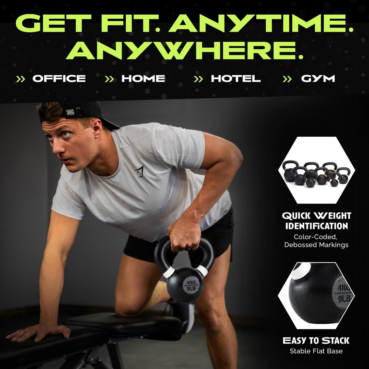Rage Fitness 4 kg/8.8 lbs Kettlebells, Single-cast Iron, No-welded Joints, Wide Handle, Strength Training Kettlebells, Cast Iron Kettlebell Set, Powder Coated Kettlebell Weights For Maximum Durability, Men & Women