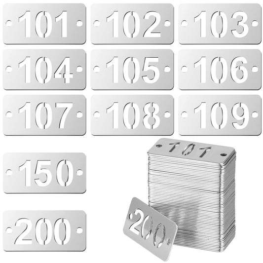 Hicarer 100 Pcs Stainless Steel Numbered Tags 101-200 Rectangle Metal Number ID Key Tags for Gym Locker, Hotel, Dormitory, Key Management
