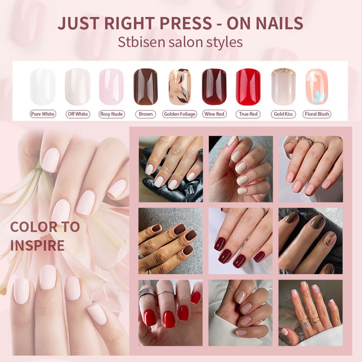 Stbisen Press on Nails Short Square, Chocolate Brown Fake Nails Kit, Fashion Glossy Acrylic Press on Nail, Natural Stick on Nail, Thick Reusable Glue on Nails Short Press on Nail for Women, 30Pcs