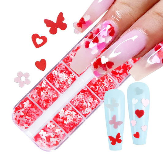 Pink Glitter 3D Sequins, Holographic Love Heart Flowers, Butterfly Nail Art Designs for Women, DIY Resin Tips, Confetti Nails Kit