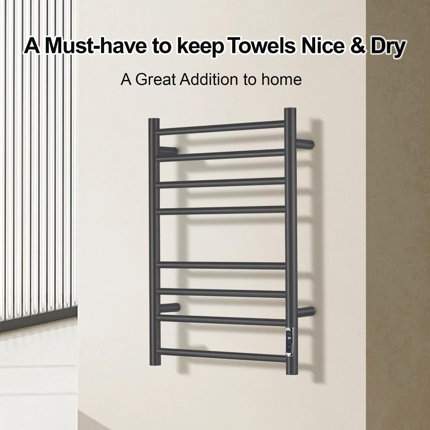SHARNDY Electric Towel Warmer with Built-in Timer - Wall Mounted Bathroom Heated Towel Rack, Plug-in Design & Black Brushed Stainless Steel Finish