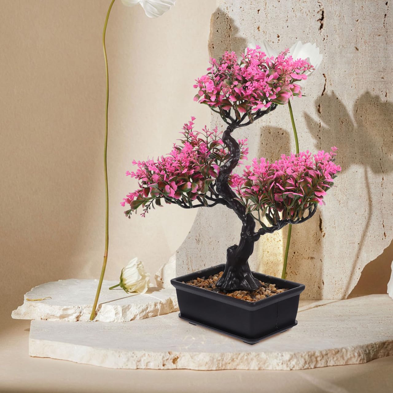 Zerodeko Artificial Bonsai Tree Realistic Faux Potted Plant 14.17X12.59X3.93 Inch Desktop Decor for Home Office Kitchen Maintenance-Free