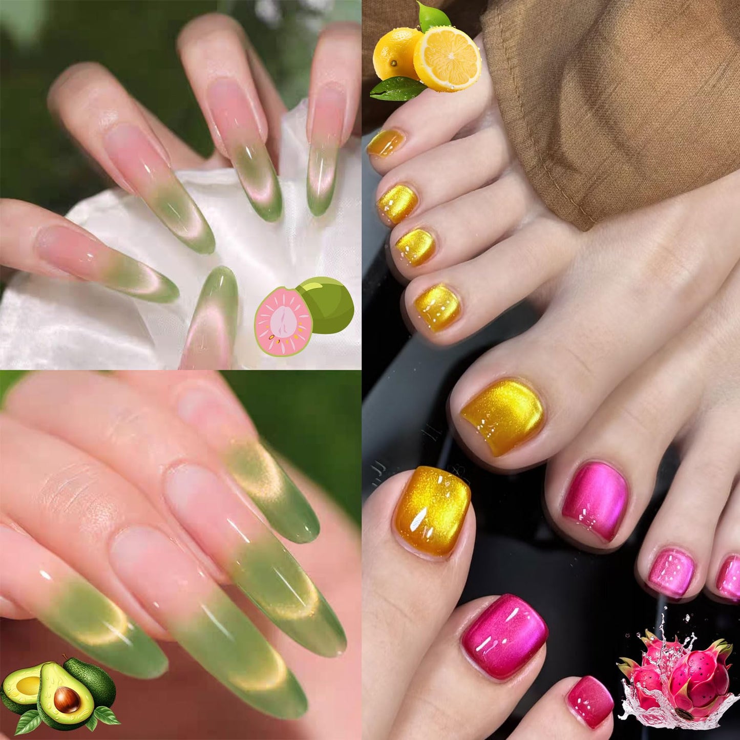 NAILGIL Cat Eye Gel Nail Polish Set, 8 Colors Fruit Catseye Magnetic Neon Gel Sweet Guava Greengage Plum Avocado Lemon Orange Pitaya Grape Blueberry Salon Summer Manicure DIY for Women