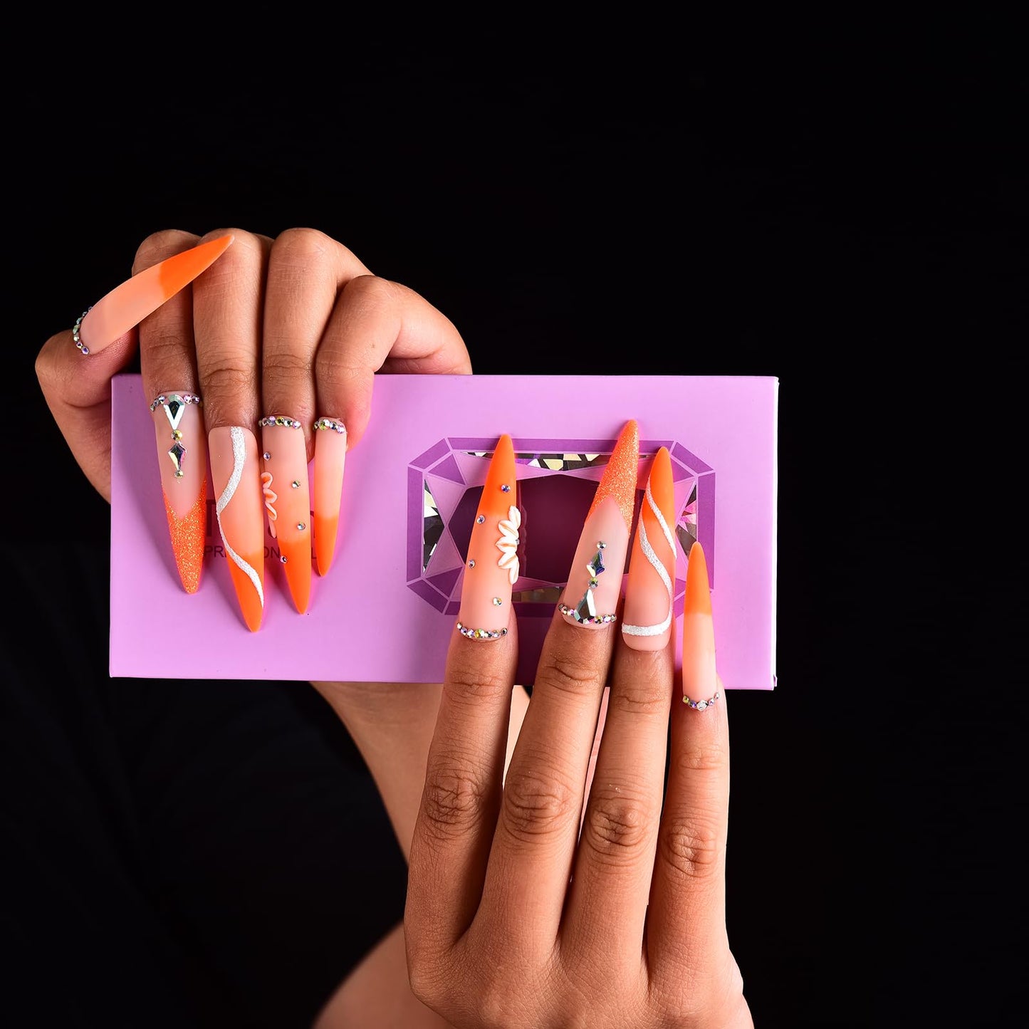 Tmani 10pc/set Extra Long Handmade Press On Nail Hot Girl's Long Ballet Nails Pointed Nail Full of Diamond Glitter Decoration Fake Nails Suitable For Girls Festival Parties and Birthday Gift (235,M)