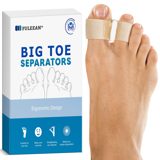 FULEEAN 2-Loop Big Toe Separator,Ergonomic Big Toe Spacers,Bunion Corrector for Overlapping Big Toe, Soft Gel Cushion with Elastic Fabric Strap, Day/Night Wear,3 Sizes,Comfortable, Washable.