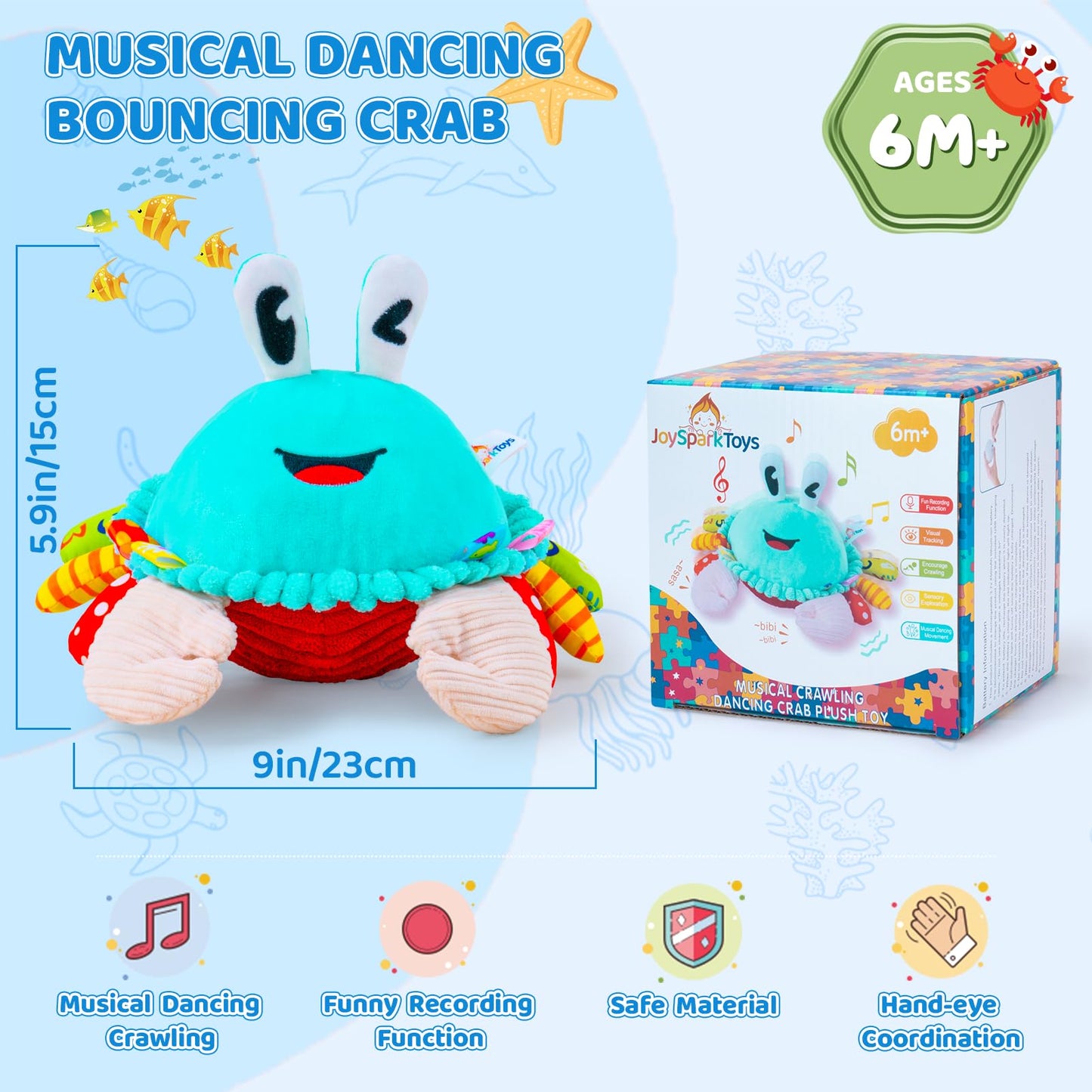 Baby Toys 12-18 Months, Musical Crawling Crab Baby Plush Toy, 50 Songs & Recording Feature, Dancing Bouncing Interactive Baby Toddler Toys 6-12 Months, Tummy Time Toys for 1 Year Old Boys Girls Gifts
