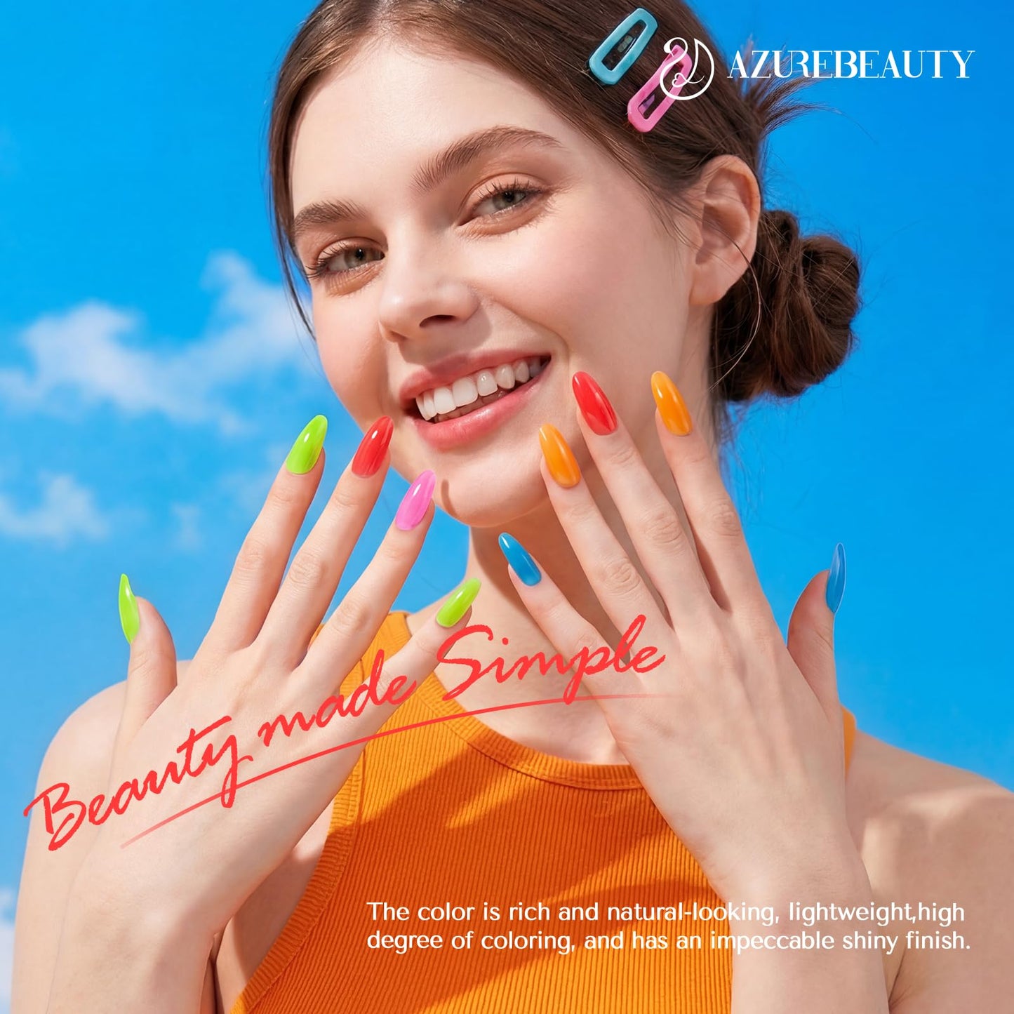 AZUREBEAUTY 42Pcs Dip Powder Nail Kit Starter, 32 Colors Spring Rainbow Bright Pink Red Green Acrylic Dipping Powder Set with Top/Base Coat Activator for French Art Manicure DIY Salon Gift