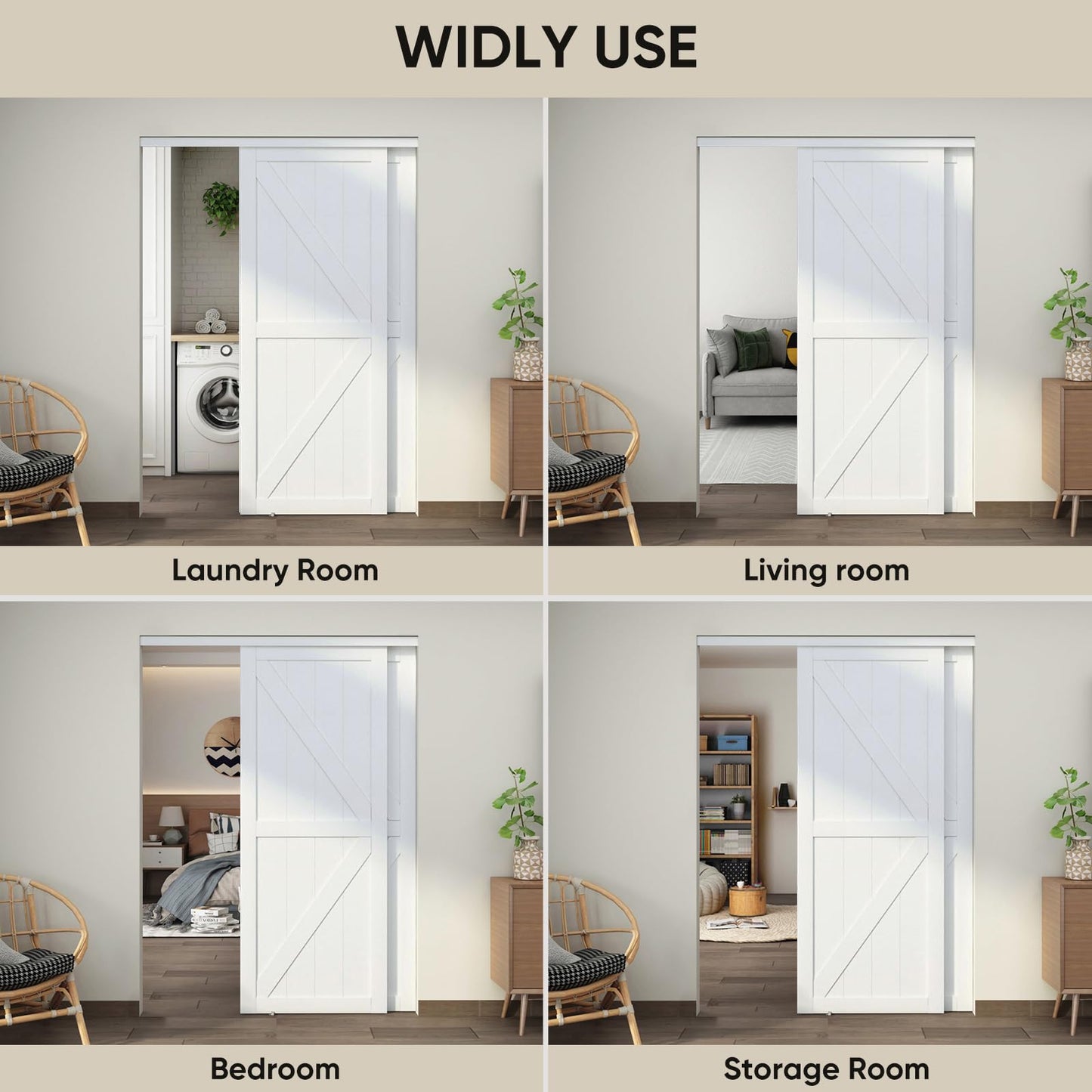 JUBEST 72"(Double 37") x80 Sliding Closet Door, K Style Bypass Closet Door with Hardware Kit & Matching Fascia, Preassembled Solid Wood Slab with Water-Proof PVC Surface, Easy to Install, White
