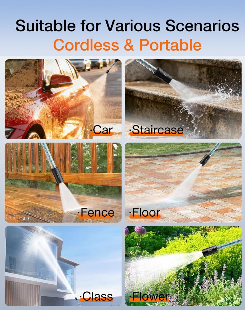 Ikewzbk Cordless Pressure Washer Battery Powered,1800 PSI Cordless Power Washer,4 A Battery*2,5-in-1 Nozzle,3 Power Level,Handheld Portable Pressure Washer for Car Home Patio Driveway Fence Cleaning
