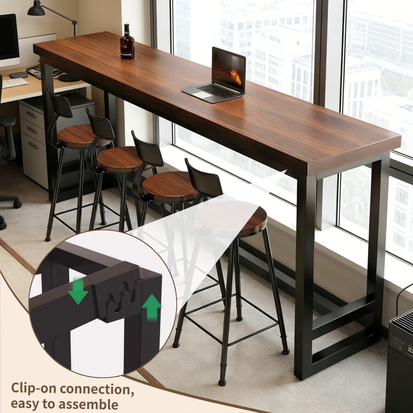ORNDYDM 41 Inch Narrow Bar Table with Solid Wood Top - Tall Counter Height Dining Bar Table on Metal Frame, Saving Pub Table for Kitchen,Living Room,Behind Couch or Coffee Shop(Chair Not Included)