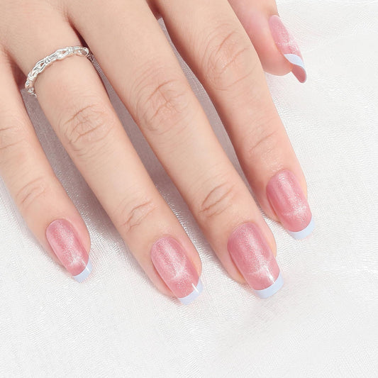 Press on Nails Short Square 2 Pack, Raspberry Pink Glitter French Tip | Warm Brown Glittery Nail Press ons- 60Pcs Stick on Nails Kit, Reusable False Nails for Girls(L1808_1323)