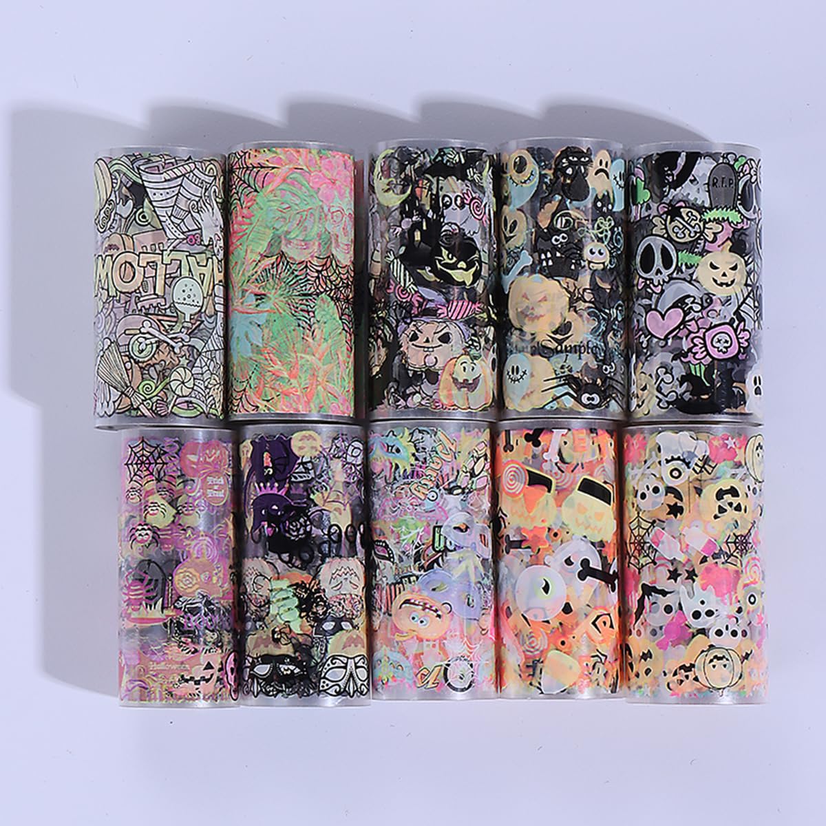 Halloween Nail Art Foils Transfer Stickers Halloween Nail Art Stickers Decals 10Rolls Pumpkin Spider Web Ghost Spider Nail Foils Adhesive Decals Nail Supplies for Women Holiday DIY Manicure Decoration