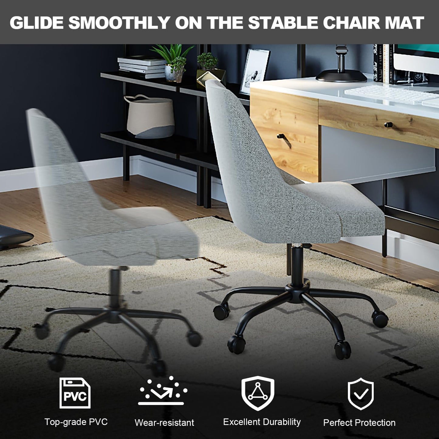 Chair Mat for Carpet- Low Pile (1/4" Thick) Carpet Protector for Office Gaming Computer Desk Chair. Heavy Duty Desk Chair Mat for Carpeted Floors, Semi Transparent