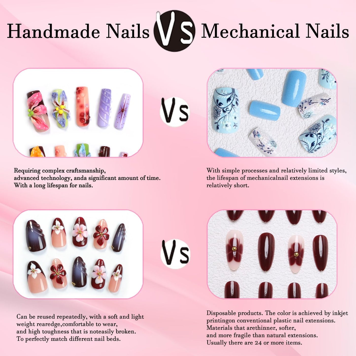 3D Flower Blue Gradient Handmade Press on Nails Shiny White Pearl Design Pink Gradient False Nails with Gold Shell Starfish Artificial Acrylic Full Set Press on Nail for Women Girls 10 Pcs （Size M）