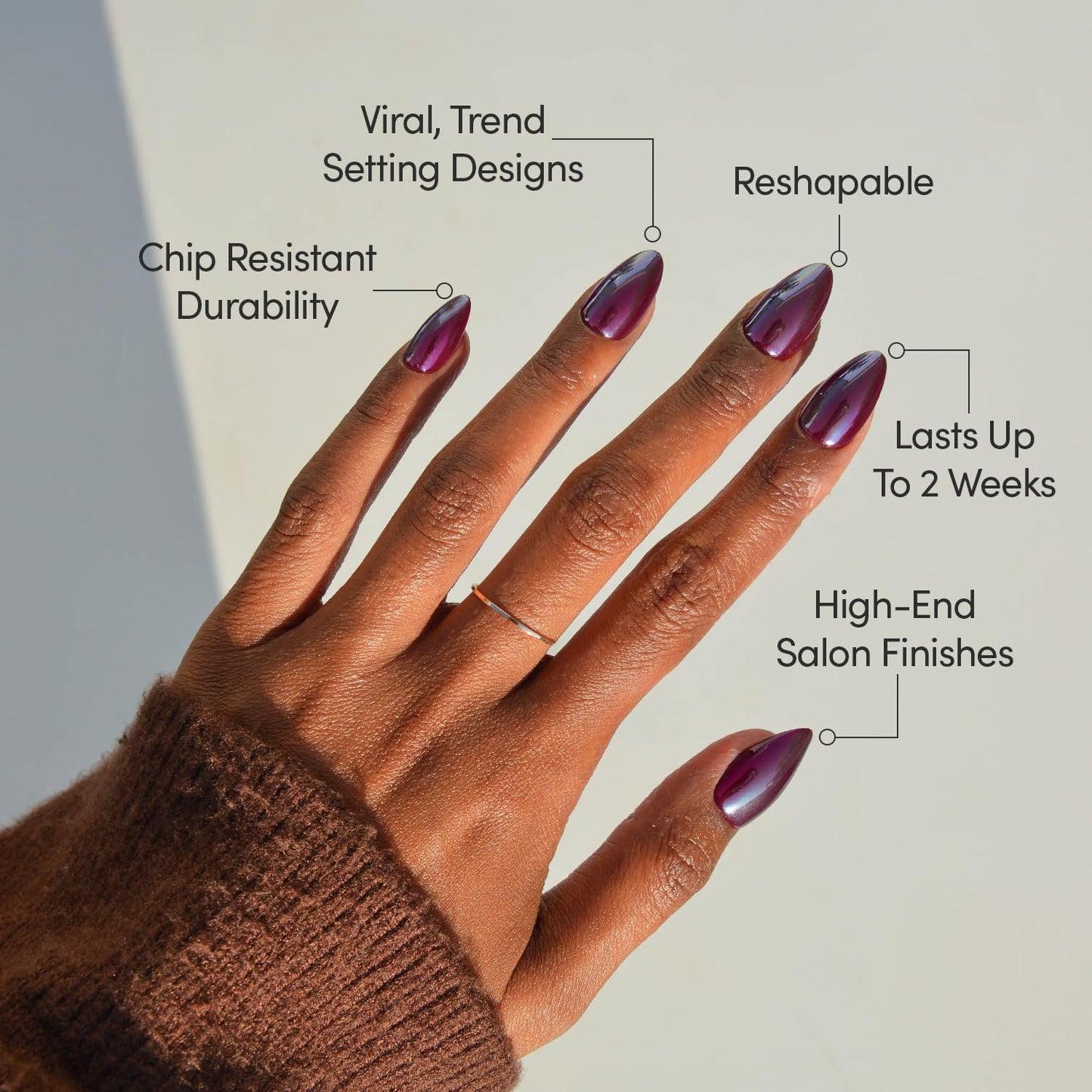 Glamnetic Press On Nails - Short Almond Fake Nails, Deep Purple Glazed Nails, Jam Drizzle | 15 Sizes - 30 Nail Kit with Glue | Gift for Mom