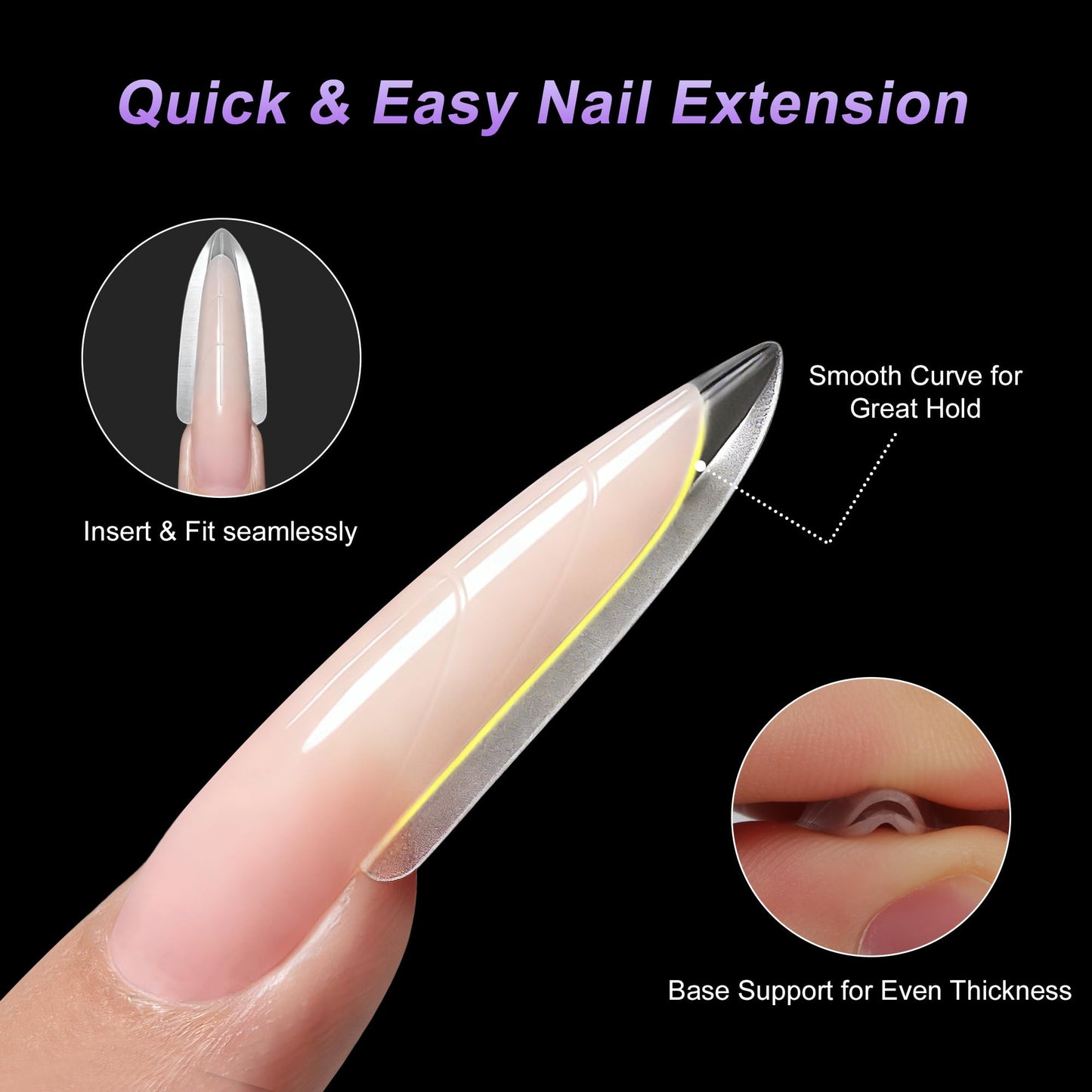 VOCOSTE 240pcs Sandwich Dual Nail Forms, Almond Round Nail Art Tools for Quick Nail Extension, 15 Sizes Plastic Reusable Form, Long Nails DIY Salon & Bride Party Manicure Kits