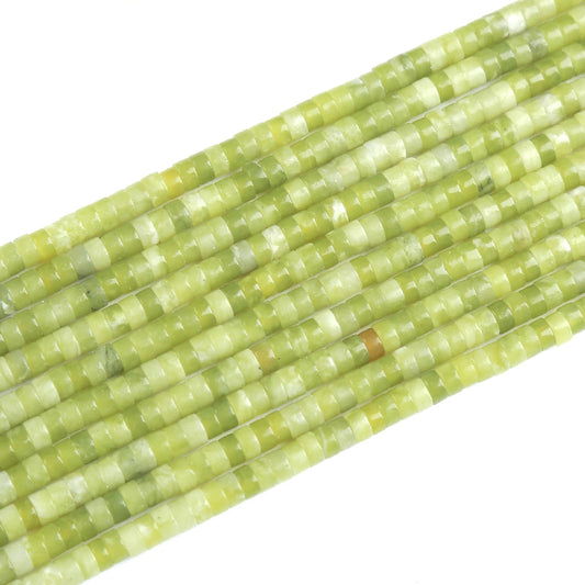 150pcs 2x4mm Natural Chinese Green Jade Tube Shape Beads Loose Flat Round Cylinder Flat Spacer Green Stone Beads for Bracelet Earrings Jewelry Making