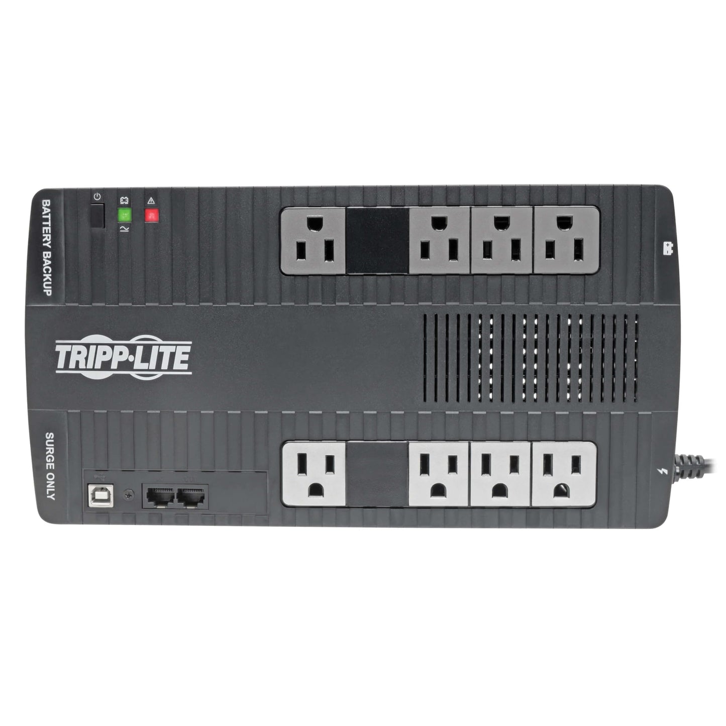 Tripp Lite 550VA UPS Battery Backup Surge Protector, AVR Automatic Voltage Regulation, 8-Outlet Uninterruptible Power Supply, Dataline Protection, 3-Year Warranty & Insurance (AVR550U)