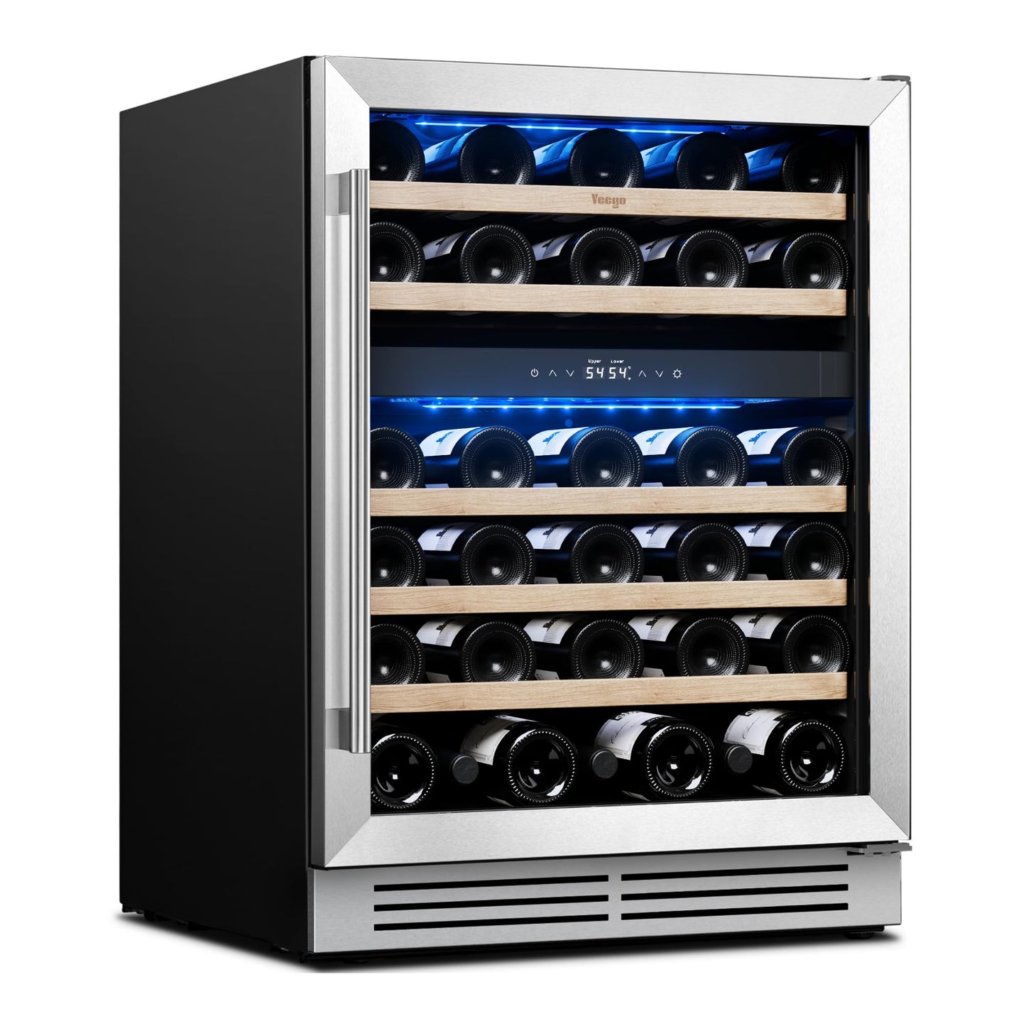 Yeego Wine Fridge Cooler - 24 Inch Dual Zone Wine Fridge Hold 52 Bottles, 40-65°F Wine Refrigerator Glass Door, Built in Fridge, Freestanding Adjustable Shelves Fridge for Beer Soda Drink Home Bar