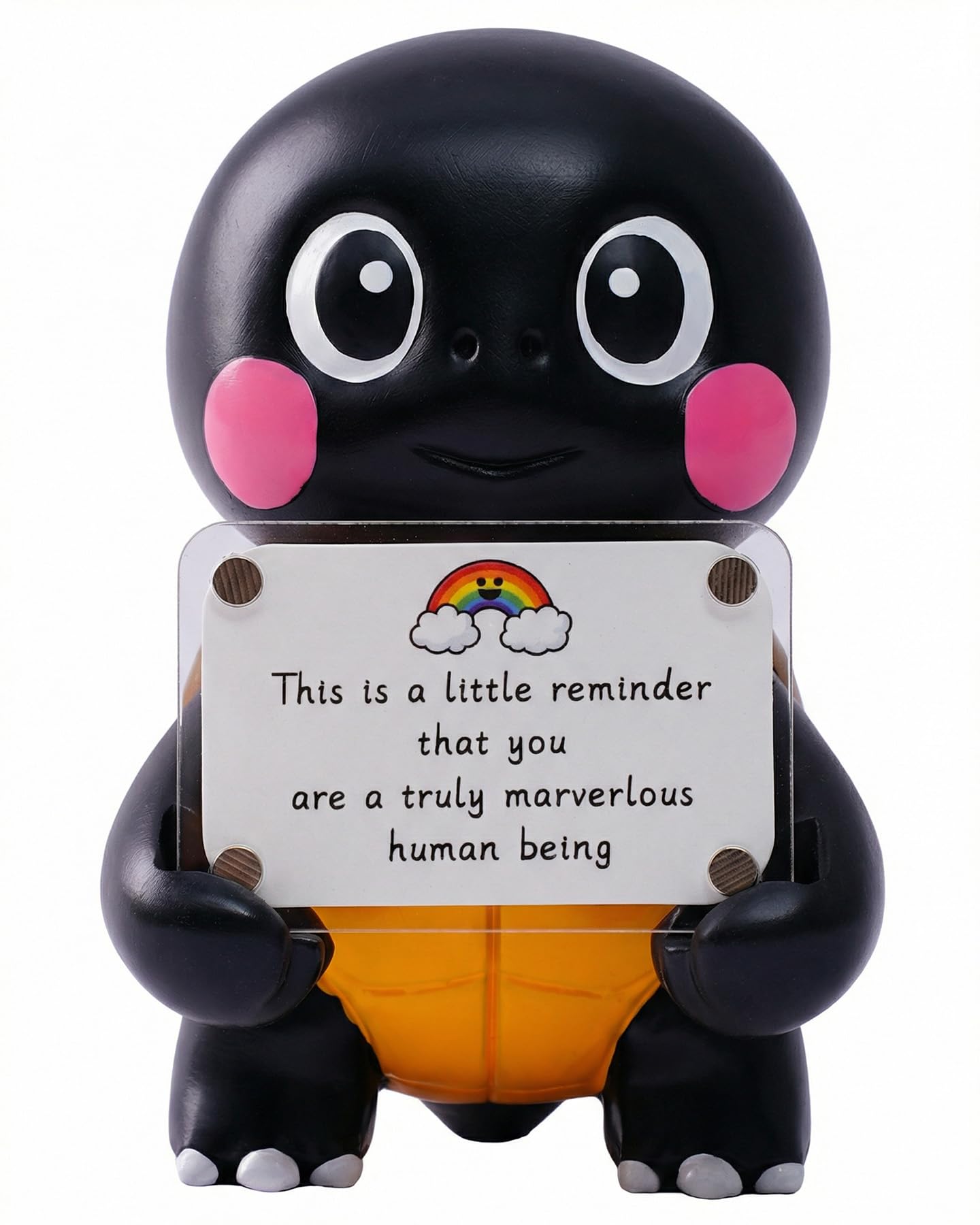 hollishowe Positive Turtle Figurine - 4.3" Tall Hand-Painted Resin Indoor Office Desk Decoration with Cute Motivational Sign, Funny Gift for Women Friends Bestie BFF Bestfriend Coworkers (Black)