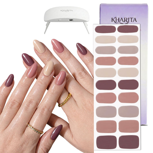 KHARITA Semi Cured Gel Nail Strips – Real Gel Nail Polish Wraps for Brittle Nails | Waterproof Long Lasting Easy Peel-Off Removal | Hema-Free | 20-Piece Spring Flower Salon Kit with UV Lamps