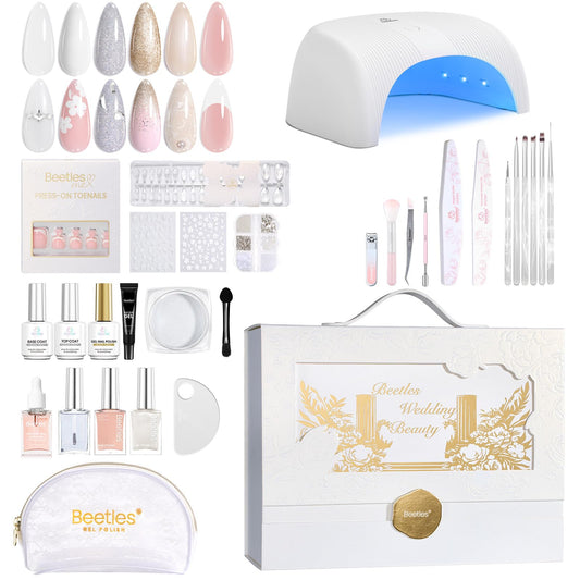 Beetles Gel Nail Polish Kit with UV Light - Wedding Beauty French Manicure Kit, 15ml UV LED Soak Off French Tip Gel Polish Set with Nail Tools Nails Decoration