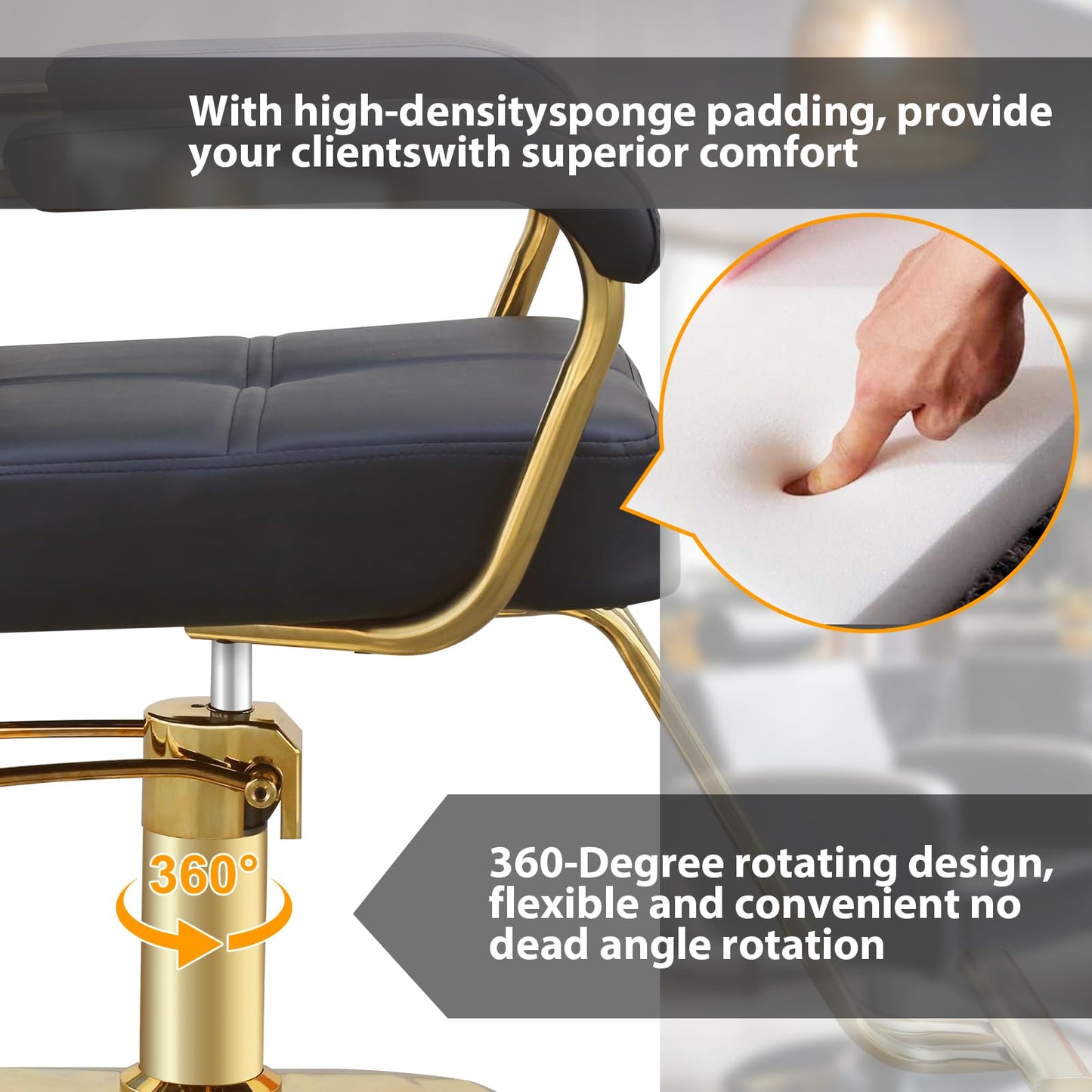 WINEDYOUNG Stylist Chairs for Salon, 360 Degree Rotating Barber Chair Hydraulic Pump Salon Chair, Spa Beauty Equipment for Hair Stylists, Tattoo Artists, Cosmetologists (Gold)