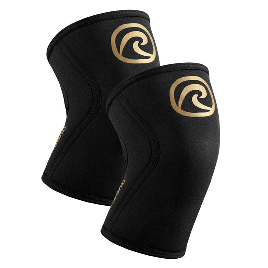 Rehband 5mm Knee Sleeves for Functional Training, Cross-Training & Powerlifting, Weightlifting Knee Support made of Neoprene, Unisex, Colour:Gold/Black - 1 Pair, Size:XX-Large