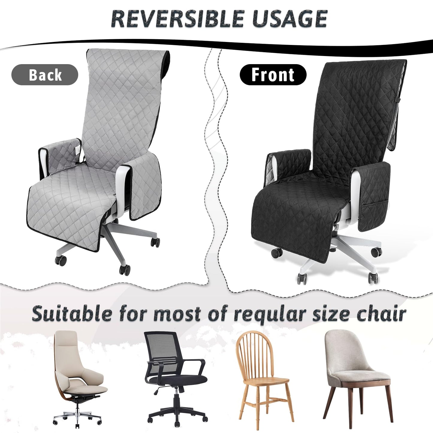 Executive Office Chair Covers with Arms Computer Large Desk Chair Cover Protector Quilted Water Resistant Executive Boss Cover Washable with Non Slip Buckle Universal Office Chairs with Arm Covers