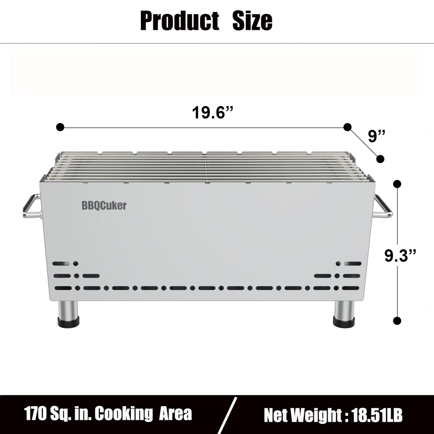 BBQCuker Portable Charcoal Grill,Heavy-Duty Stainless Steel Small BBQ Grill with Double-Layer Insulation Design,170 Sq. In. cooking Area,Tabletop Grill with Travel Bag for Outdoor Camping and Picnic