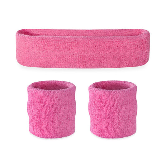 Suddora Sweatbands for Kids, Moisture Wicking 2 Wristbands and 1 Headband Set, Soft and Skin-Friendly Fabric, Moisture-Wicking Athletic Sweat Bands for Basketball, Baseball, Soccer, Pink