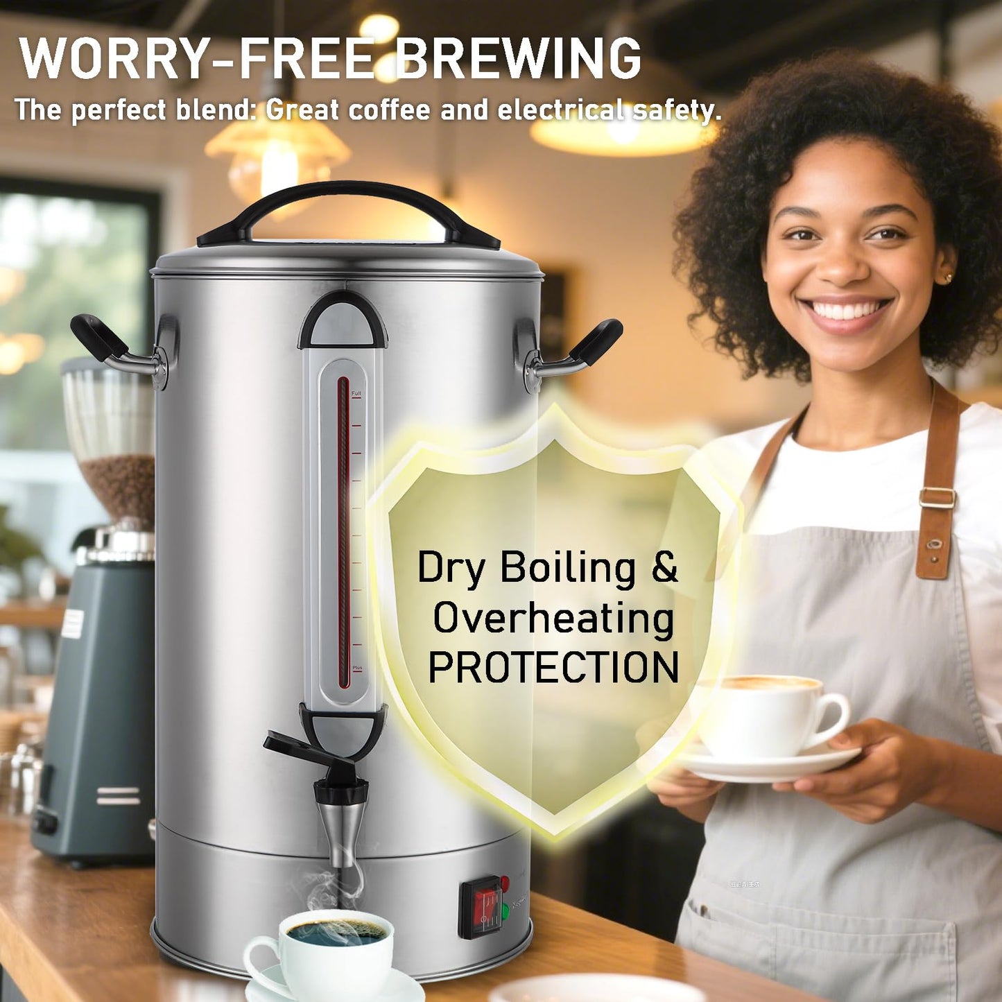 Fattong's Lab Commercial Coffee Urn, 120 Cup Large Coffee Maker for Catering & Events, 20L Stainless Steel Percolator, 1300W Fast Brew Hot Water Dispenser with Double Wall Insulation, Silver