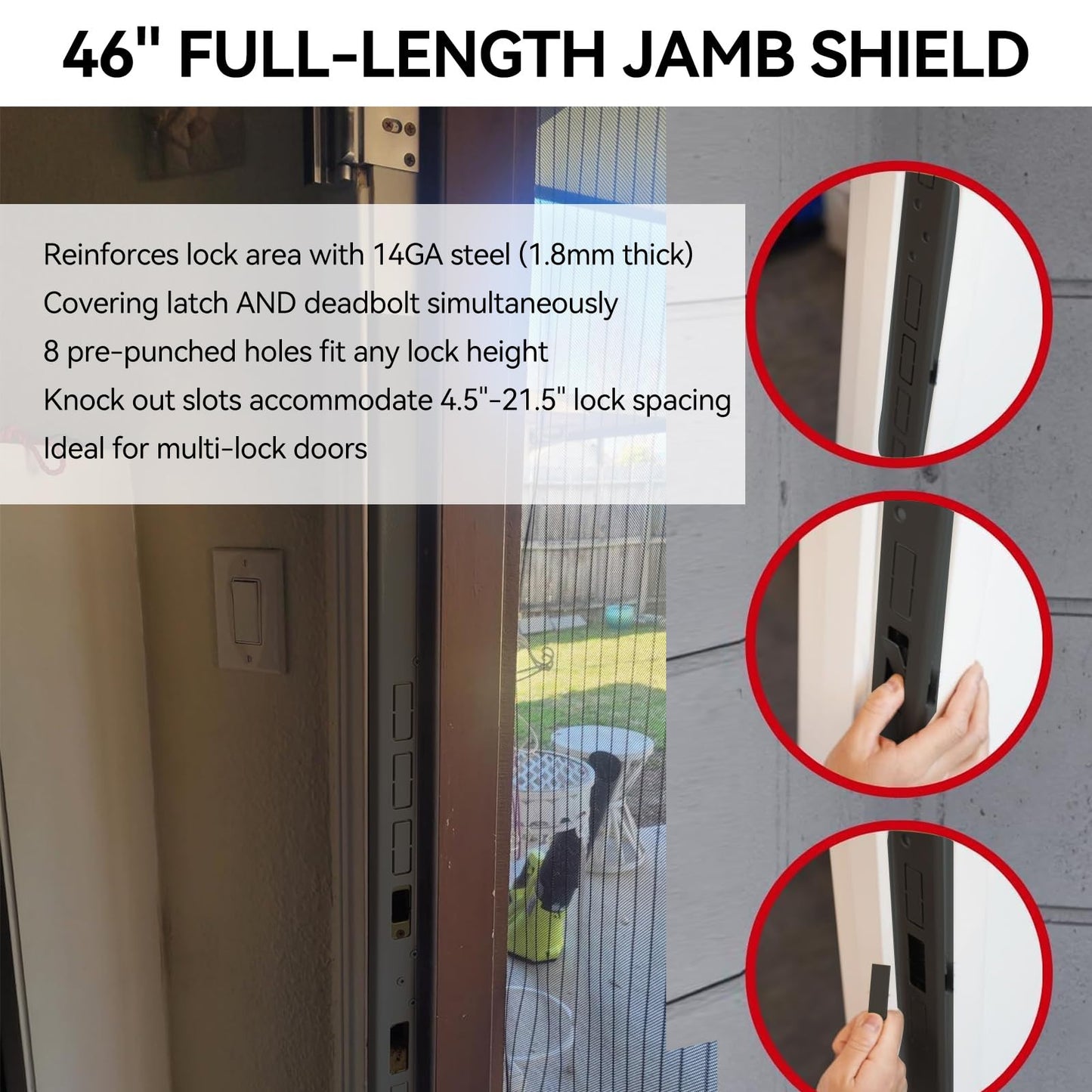 Yuleimy Door Armor MAX 5-Piece Kit - 46" Heavy Duty Steel Door Reinforcement System, Anti-Kick Security Plates for Jamb, Hinges & Lock, Easy 30-Min Install with Template, Corrosion Proof Black
