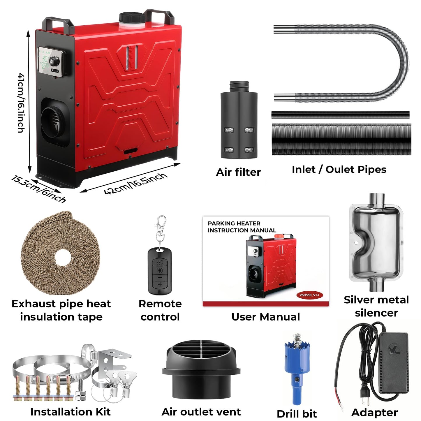 GEARLASSO Diesel Heater 12V/24V/110V 8KW APP Remote Control Parking Air Heaters All in One Fast Heating with Muffle Silencer for Campers RV Truck Boat Bus Car Trailer Garage Home Tent