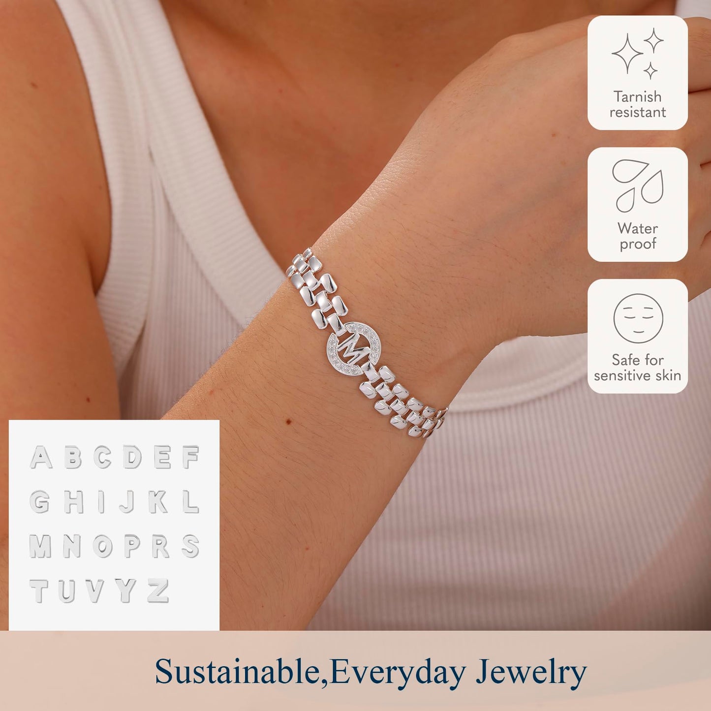 WEDDINEN Initial Bracelet,Silver Letter Bracelets for Women, Thick Bangle Wrist Gold Initial Bracelets for Women, Alphabet Bracelet Jewelry Initial K Charm Chain, 7in