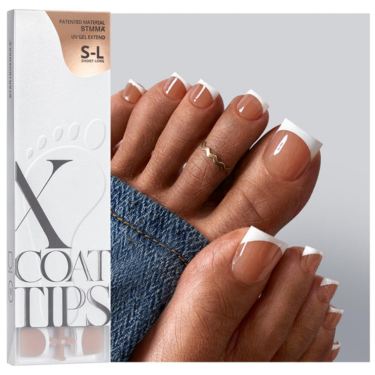 BTArtboxnails XCOATTIPS Toe Nail Tips - Lamp-Curable Sharp Square Brown Press On Toenails for Women, 150 Soak Off French Tip Toe Nail Extensions in 15 Sizes, Builder Gel & Top Coat Required