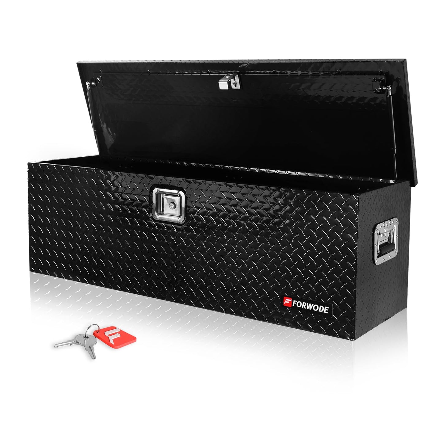 FORWODE 48 Inch Truck Bed Tool Box Aluminum for Pickup RV Toolbox Truck Bed Toolboxes Heavy Duty Waterproof Truck Chest with Handle and Lock - Black