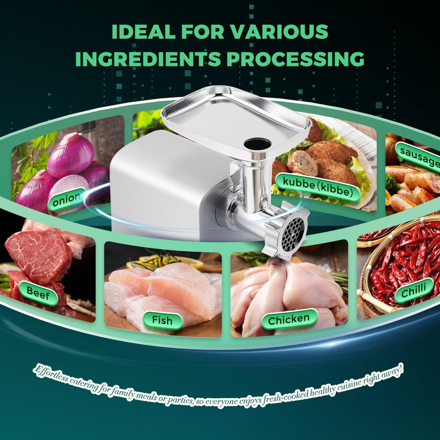 Huanyu Electric Meat Grinder Sausage Maker Machine 2800W Max Heavy Duty with Stainless Steel Blade&3 Grinding Plates, Sausage Stuffer Tubes & Kubbe Kit for Home Kitchen Using