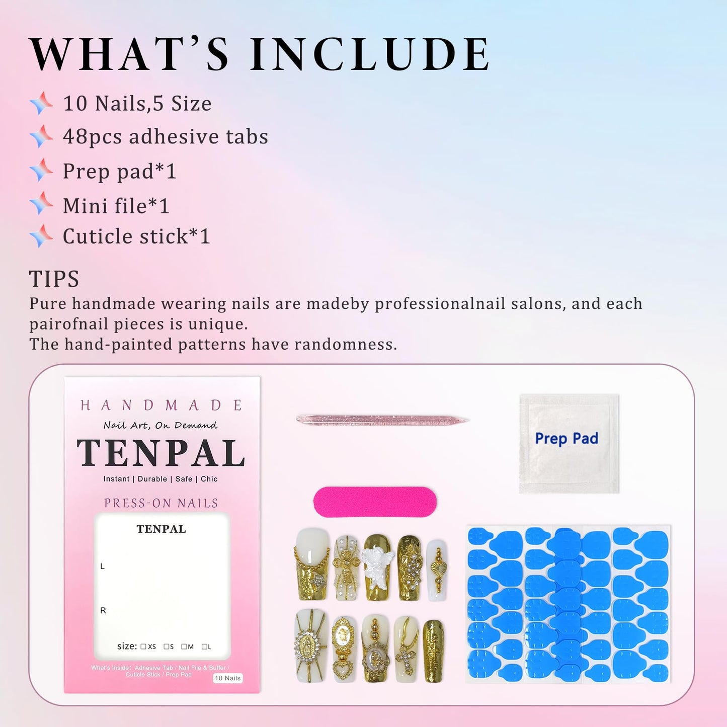 TENPAL Baroque Press on Nails Long Coffin 3D Embossed Pearl Cross Charm Luxury False Nails for Women Gold Glam Royal Cathedral Style Glue on Nails for Parties Holiday Events(L)